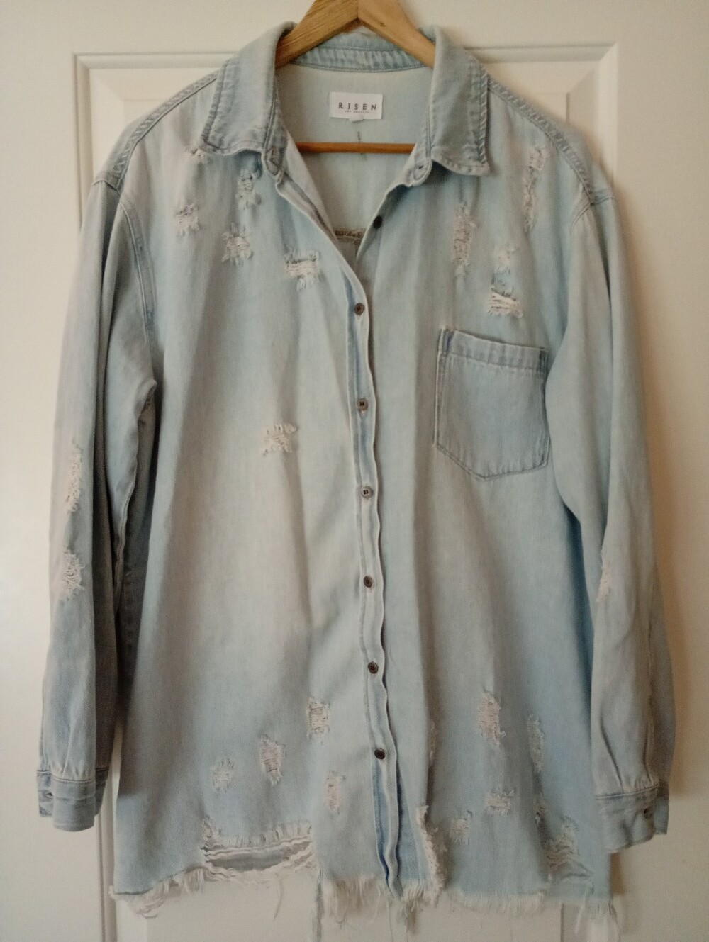 Risen Los Angeles ~ Light Wash Distressed Denim Shirt/Shacket (M)
